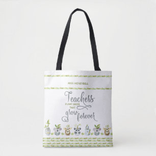 Cute Animal Potted Plants and Teacher Quote Tote Bag