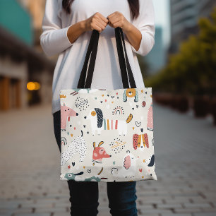 Cute Animal Print Tote Bag, Colourful Dog Pattern Bag