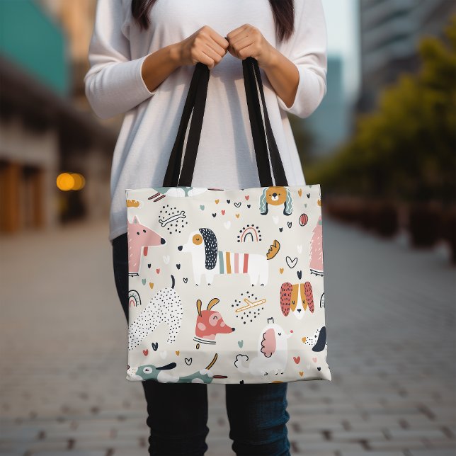Cute Animal Print Tote Bag, Colourful Dog Pattern Bag (Creator Uploaded)