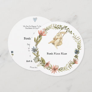 Cute Animal Rabbit Baby Boy Announcement Card