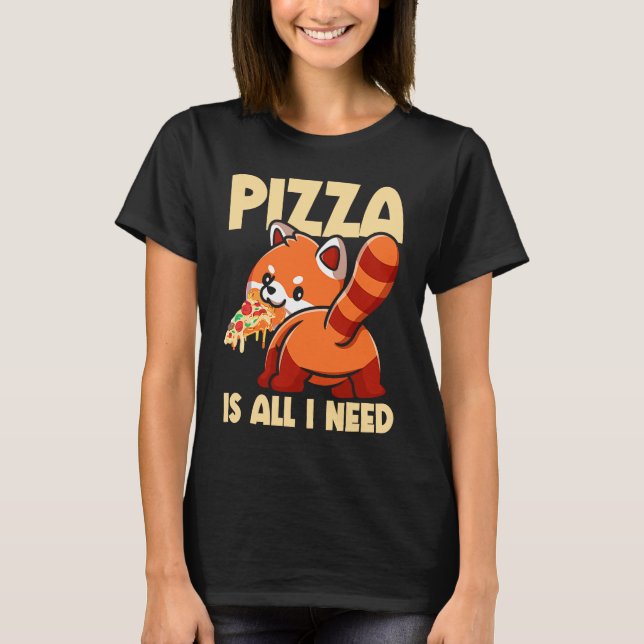 Cute Animal Red Panda Pizza Fan Eating Fast Food P T-Shirt (Front)