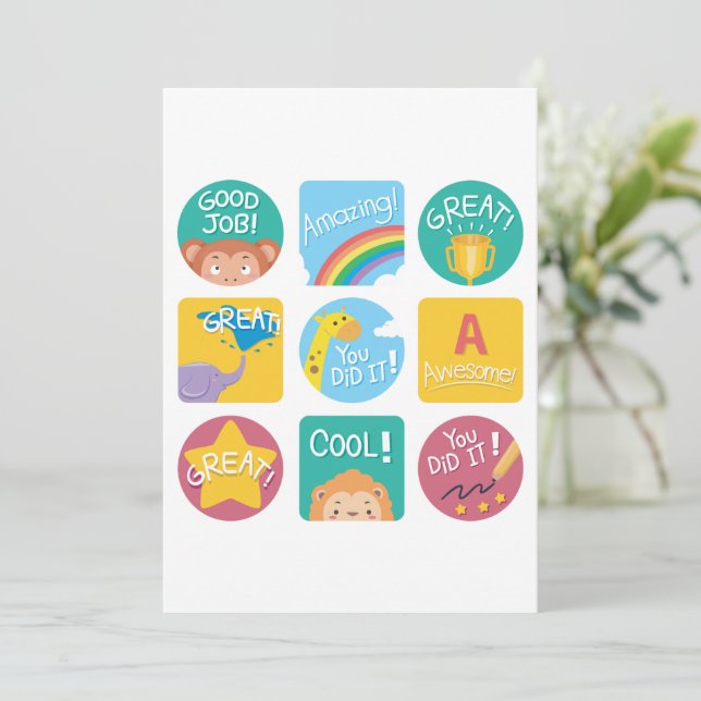 Cute Animal Reward Motivational Classroom Labels  Invitation (Standing Front)