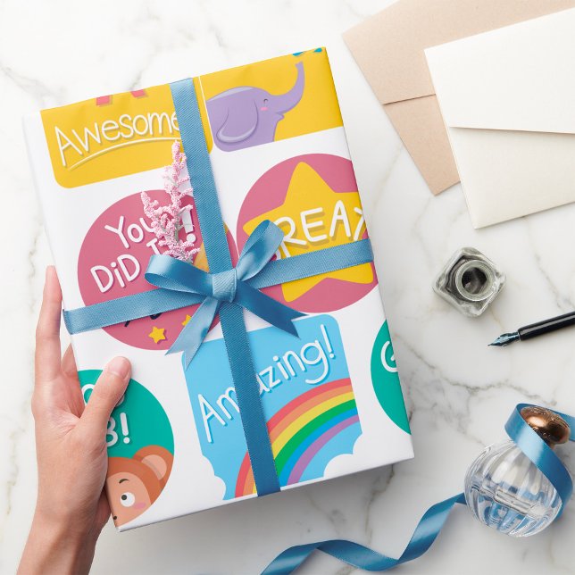 Cute Animal Reward Motivational Classroom Labels  Wrapping Paper (Creator Uploaded)