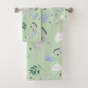 Cute animal safari pattern zebra boy pastel green bath towel set