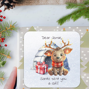 Cute Animal Santa Reindeer Snowflake Kid Christmas Square Sticker