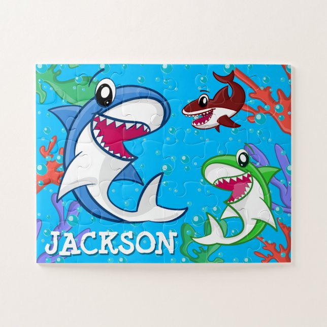 Cute Animal Sea Life Shark Ocean Fish Kids Jigsaw Puzzle (Horizontal)
