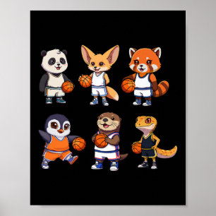 Cute Animal Sketll Team Sports Cartoon Design  Poster