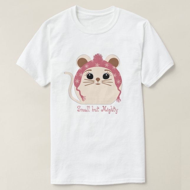 Cute Animal 'Small but Mighty' Mouse T-shirt (Design Front)