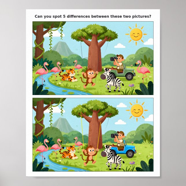 Cute Animal Spot the Difference Poster for Kids (Front)