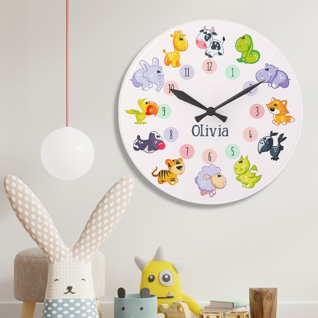 Cute Animal Theme, Custom Name, Personalised  Large Clock (Creator Uploaded)