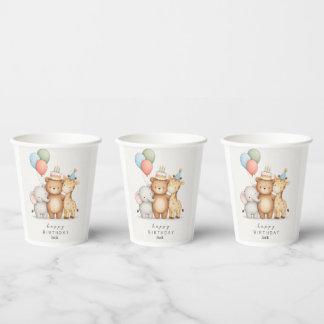 Cute animal theme happy birthday paper cups