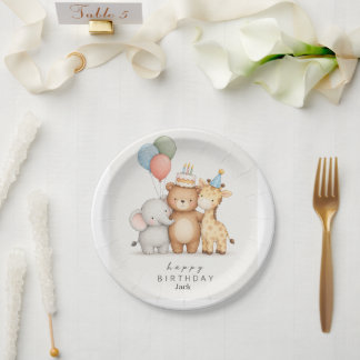 Cute animal theme happy birthday paper plate
