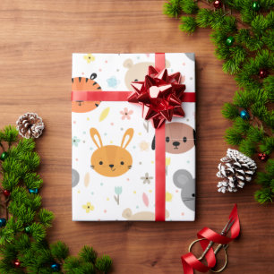Cute animal tiger rabbit bear pattern wrapping paper