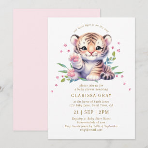 Cute Animal Tiger Stars Blush Pink Baby Shower Invitation
