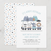 Cute Animal Train Birthday Party Invitation