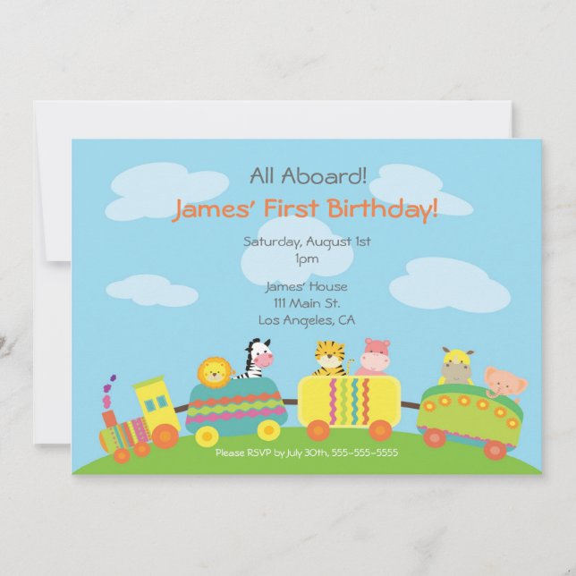 Cute Animal Train Birthday Party Invitation (Front)