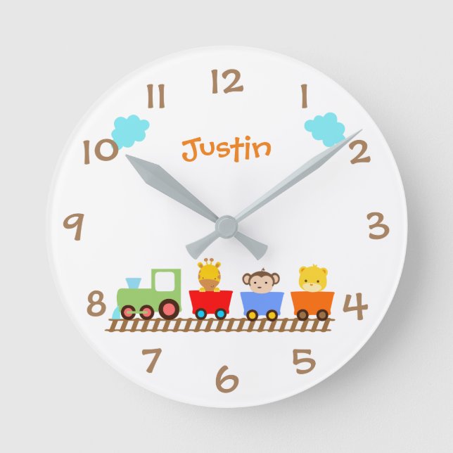 Cute Animal Train Kids Nursery Wall Clock (Front)