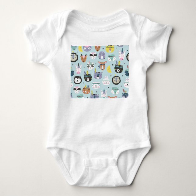 Cute Animal Tribal: Boho Pattern Baby Bodysuit (Front)
