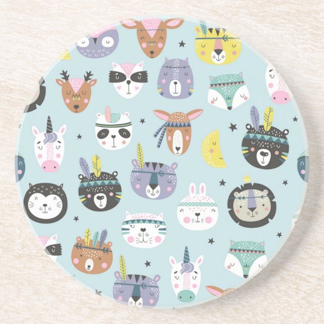 Cute Animal Tribal: Boho Pattern Coaster (Front)
