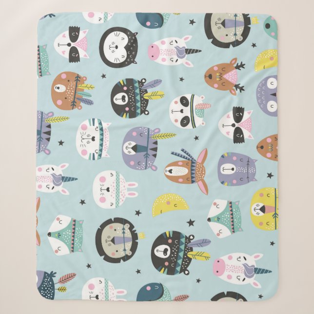 Cute Animal Tribal: Boho Pattern Sherpa Blanket (Front)