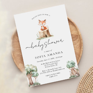 Cute Animal Woodland Fox Baby Shower Invitation