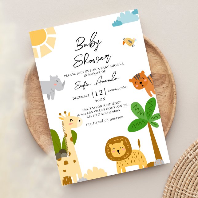 Cute Animal Woodland Safari Baby Shower Invitation (Creator Uploaded)