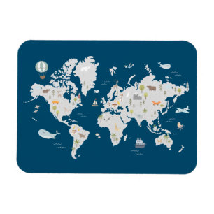 Cute Animal World Map Magnet