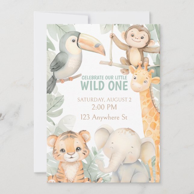 Cute Animal Zoo 1st Birthday Invite (Front)