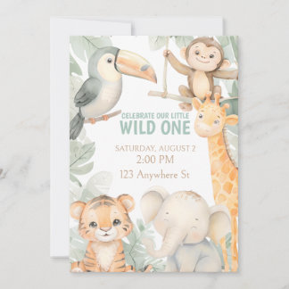 Cute Animal Zoo 1st Birthday Invite