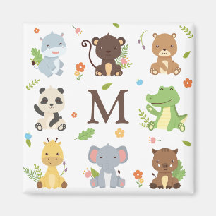Cute Animal Zoo Wildlife Kids Initial Magnet