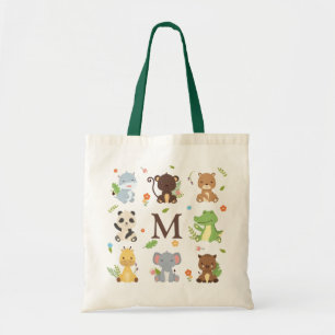 Cute Animal Zoo Wildlife Kids Initial Tote Bag