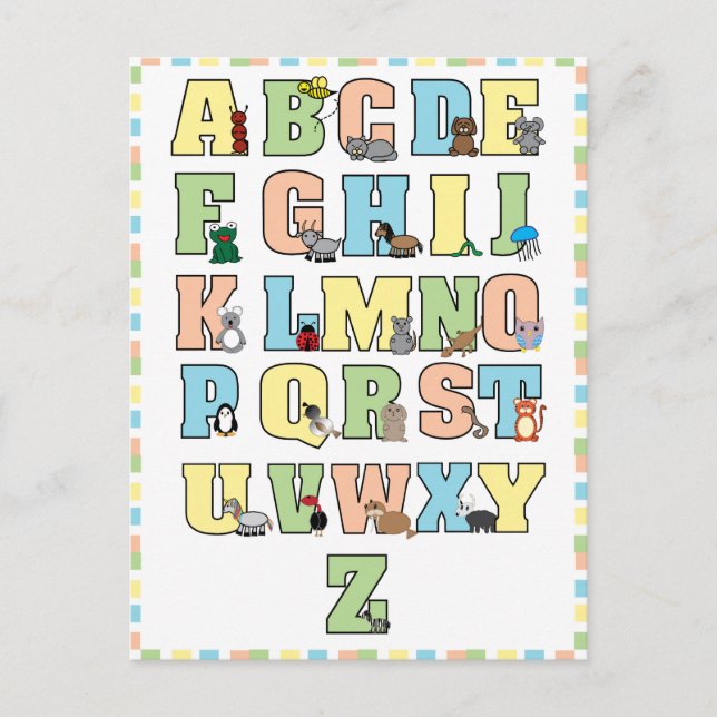 Cute Animals Alphabet Letters Educational Postcard (Front)