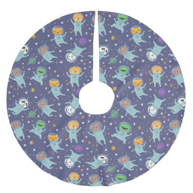Cute Animals Astronauts Brushed Polyester Tree Ski Skirt (Front)