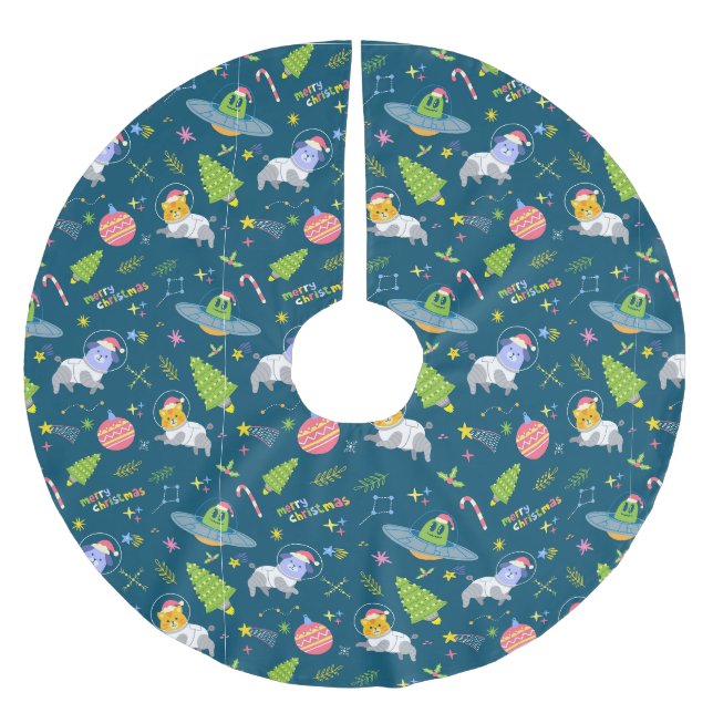 Cute Animals Astronauts Brushed Polyester Tree Skirt (Front)