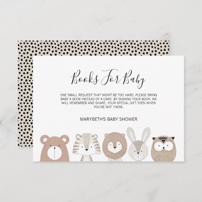 Cute Animals Baby Shower Bring A Book Request Card (Front/Back)