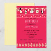 Cute Animals Baby Shower Dark Cerise Background