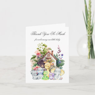 Cute Animals Baby Shower Folded Thank You Card