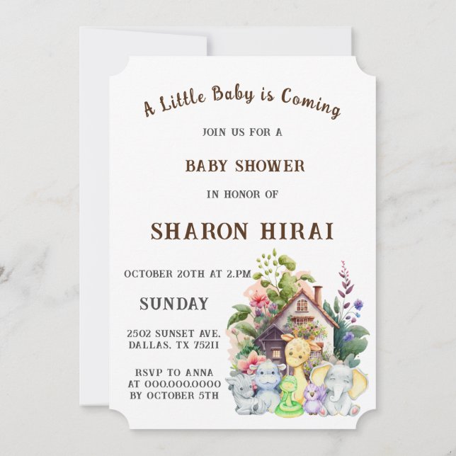 Cute Animals Baby Shower Invitation | Brown (Back)