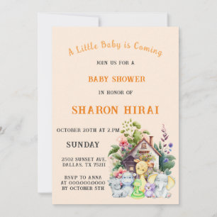 Cute Animals Baby Shower Invitation   Orange Colou