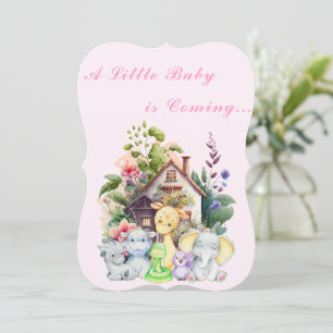 Cute Animals Baby Shower Invitation   Pink