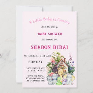 Cute Animals Baby Shower Invitation Pink
