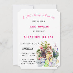 Cute Animals Baby Shower Invitation   Pink 