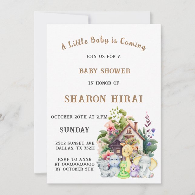 Cute Animals Baby Shower Invitation | White (Back)
