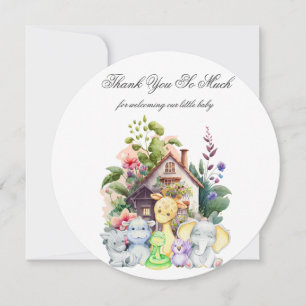 Cute Animals Baby Shower Thank You Card   Round 