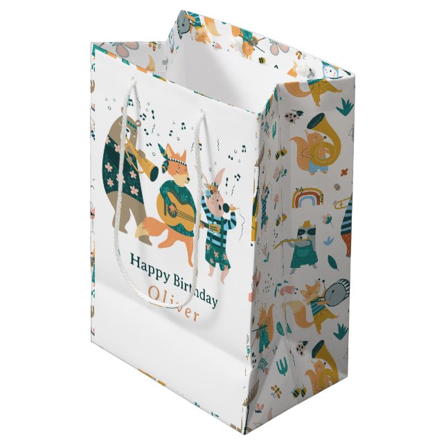 Cute Animals Band Birthday Medium Gift Bag (Front Angled)