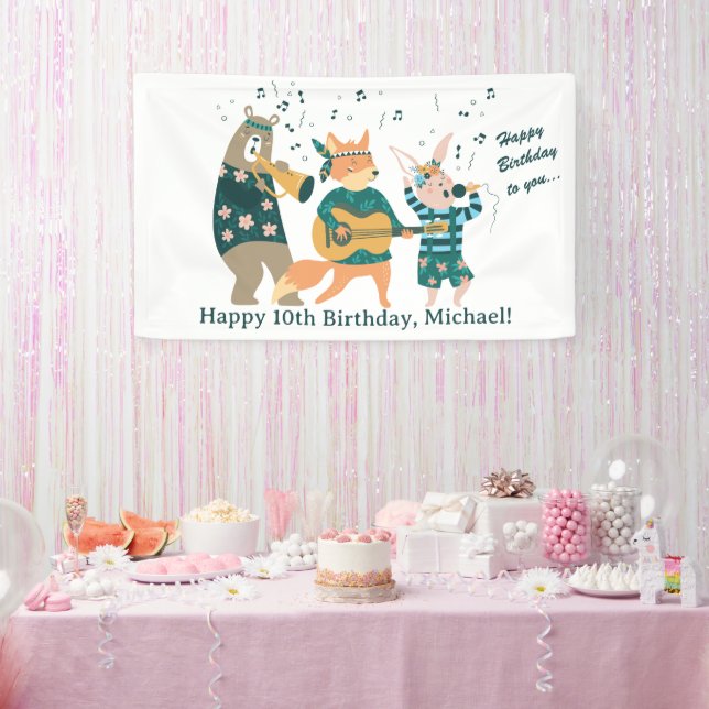 Cute Animals Bend Birthday  Banner (Party)