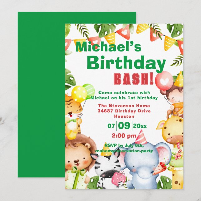 Cute Animals Birthday Party Invitation (Front/Back)