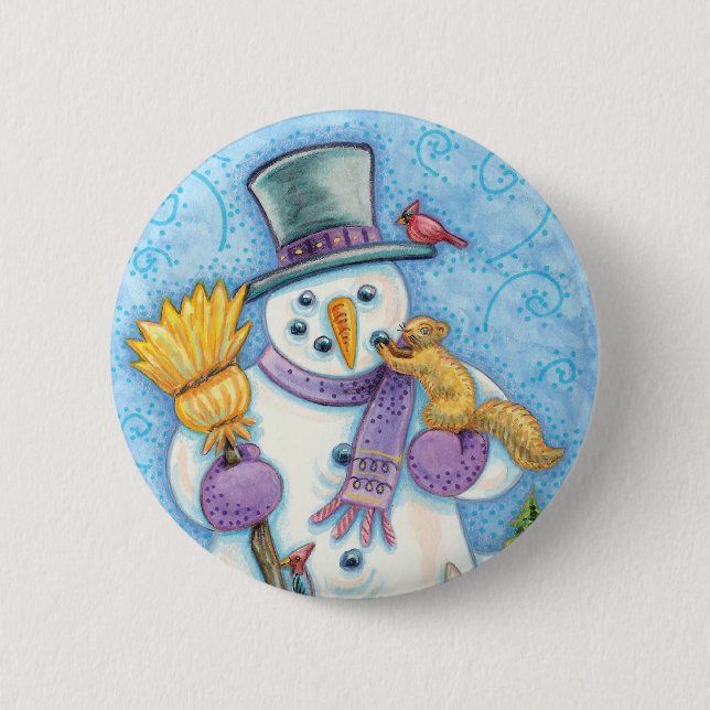 Cute Animals Building a Snowman for Christmas 6 Cm Round Badge (Front)