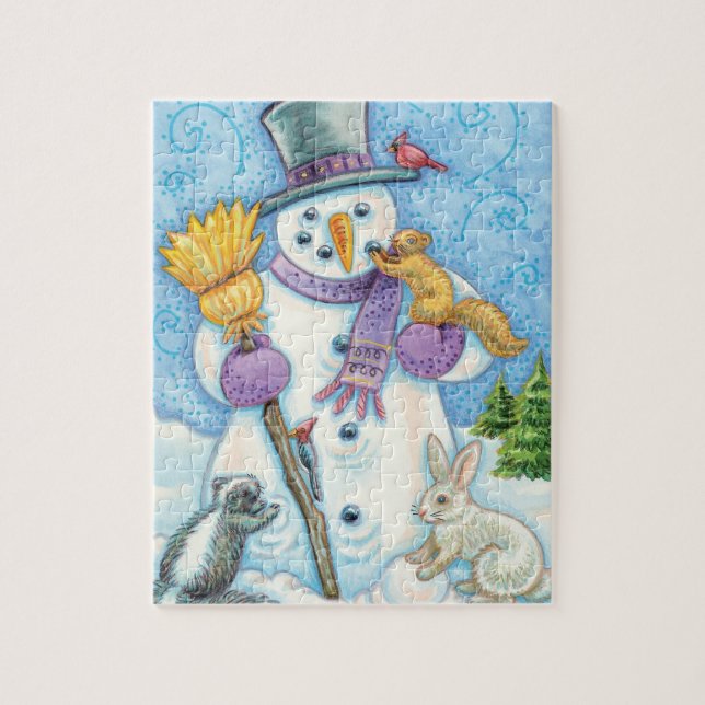 Cute Animals Building a Snowman for Christmas Jigsaw Puzzle (Vertical)