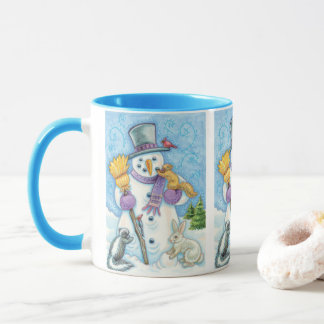 Cute Animals Building a Snowman for Christmas Mug